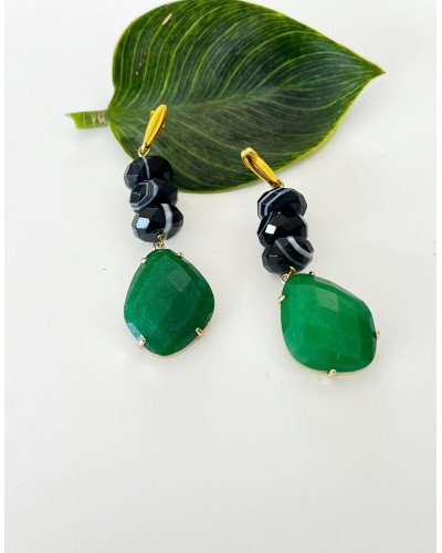 Pendientes Ágatas negras facetadas y ónix verde