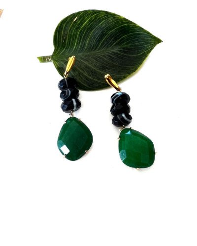 Pendientes Ágatas negras facetadas y ónix verde