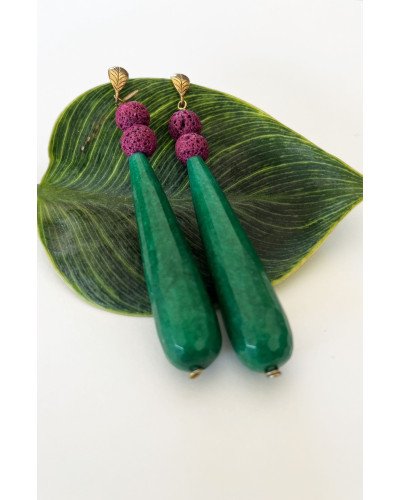 Pendientes Ágata verde y lava morada