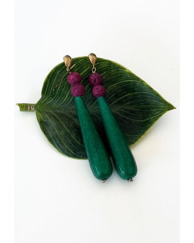 Pendientes Ágata verde y lava morada