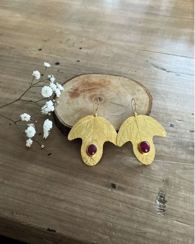 Pendientes hoja y ónix fucsia