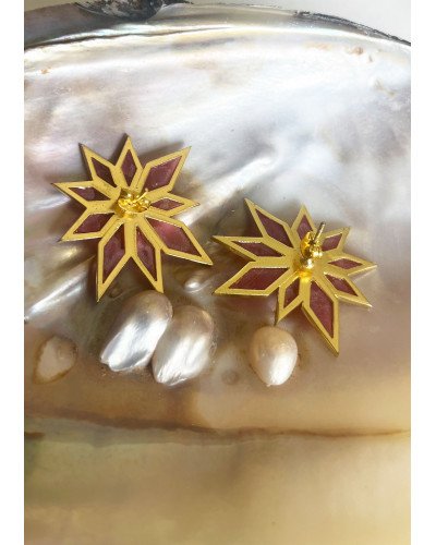 Pendientes Estrella de ónix fucsia