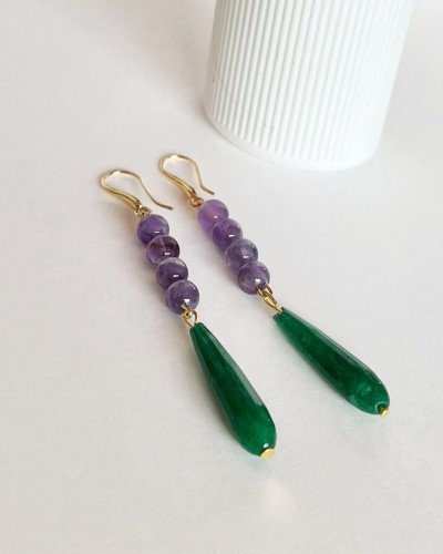 Pendientes amatistas y Ágata verde