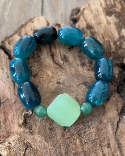 Pulsera Turmalina y Ágatas verdes
