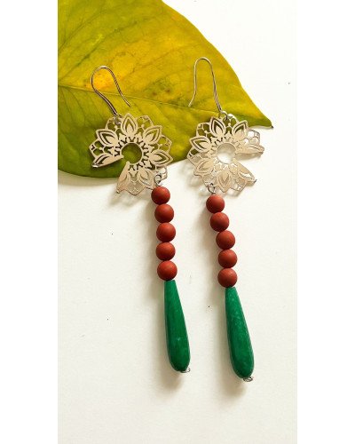 PENDIENTES MANDALA NARANJA Y VERDE