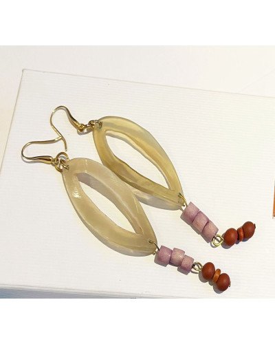 PENDIENTES CUERNO Y CUENTAS CALDERA