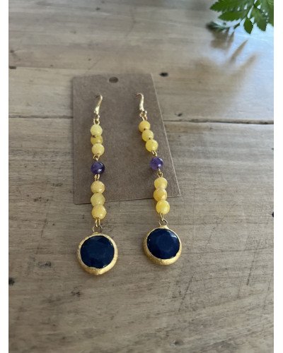 PENDIENTES CUENTAS AMARILLAS Y JASPE AZUL DE LA INDIA