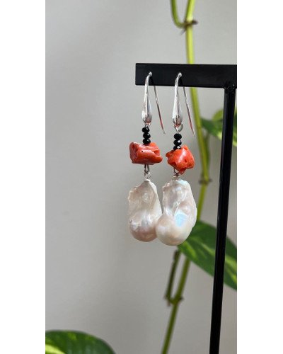 PENDIENTES PERLA Y CORAL