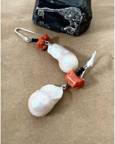 PENDIENTES PERLA Y CORAL