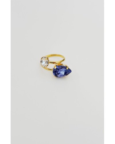 ANILLO CRISTAL ZAFIRO Y CIRCONITA