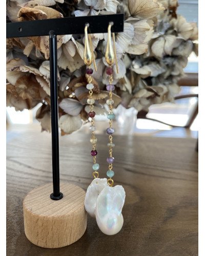 Pendientes colores con Perla largos