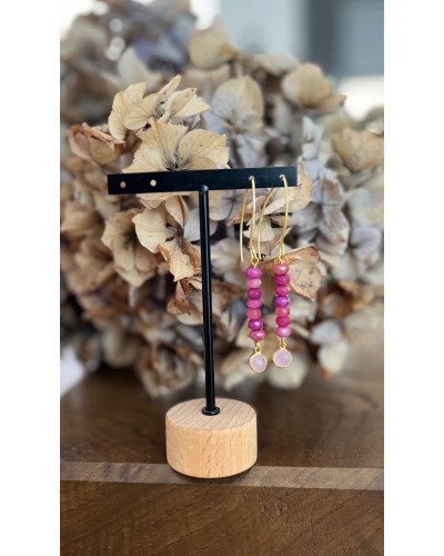 Pendientes Ágatas fucsias y cuarzo rosa