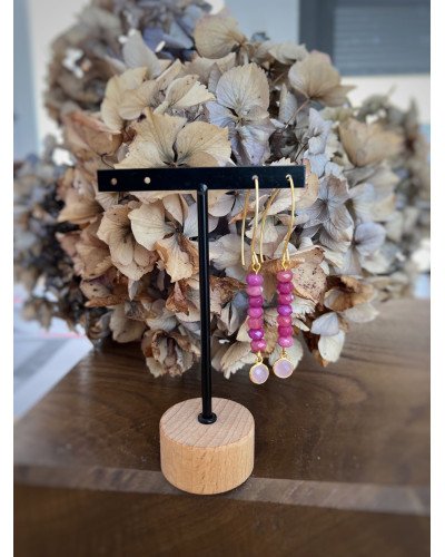 Pendientes Ágatas fucsias y cuarzo rosa