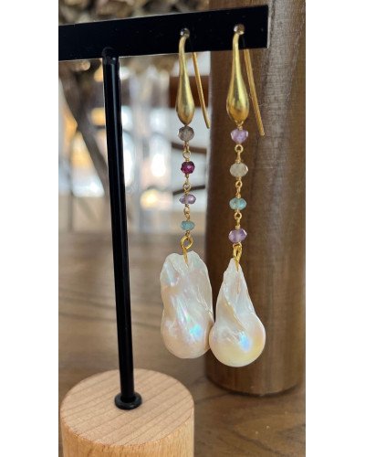 Pendientes Ágatas y Perlas corto