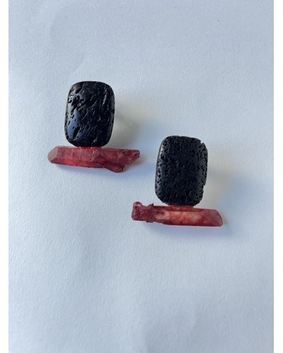 Pendientes lava y cuarzo granate en bruto