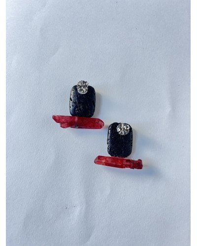 Pendientes lava y cuarzo granate en bruto
