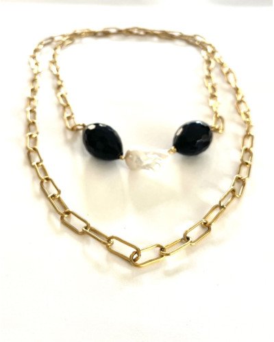 Collar largo negro y blanco