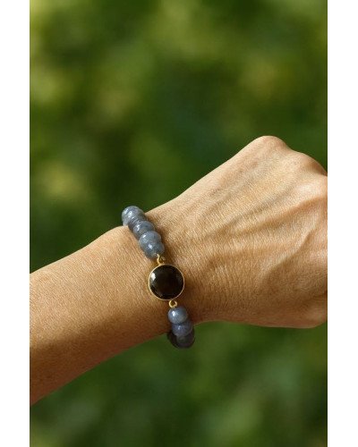 Pulsera ágatas grises y negra