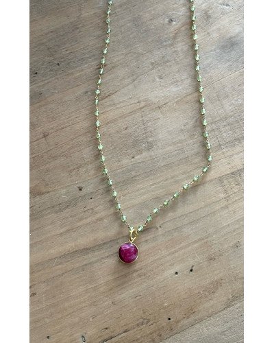 Gargantilla ágatas verdes y ónix fucsia