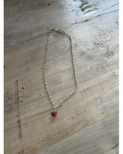 Gargantilla ágatas verdes y ónix fucsia