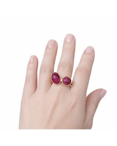 Anillo ónix fucsia piedra doble