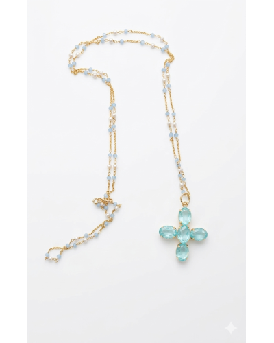 Cruz Cristal verde y cadena Ágatas