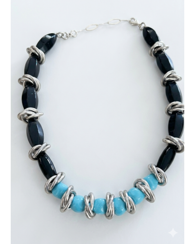 Collar grafito y turquesas