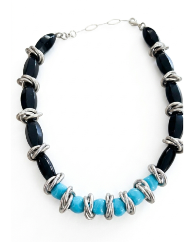 Collar grafito y turquesas
