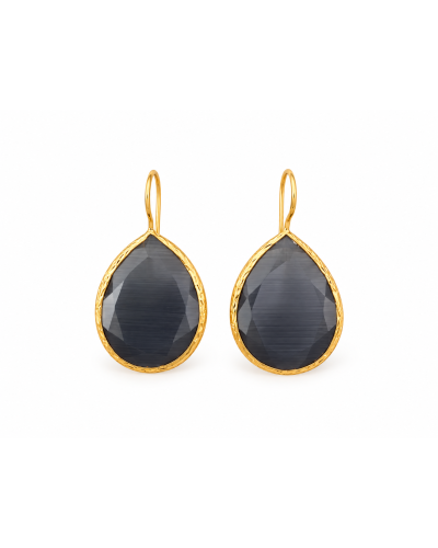Pendientes cuarzo gris oscuro gota