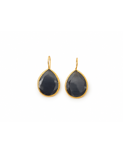 Pendientes cuarzo gris oscuro gota