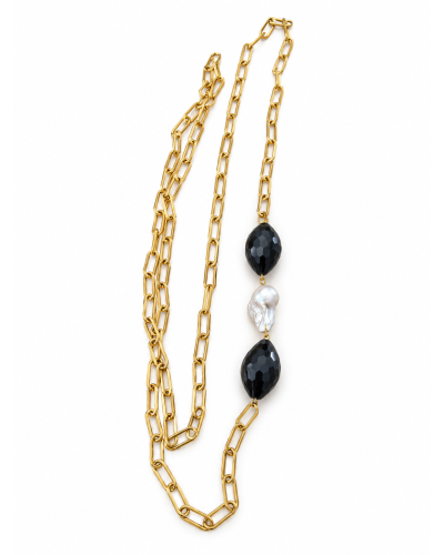 Collar día y Noche|perla y Agatas negras