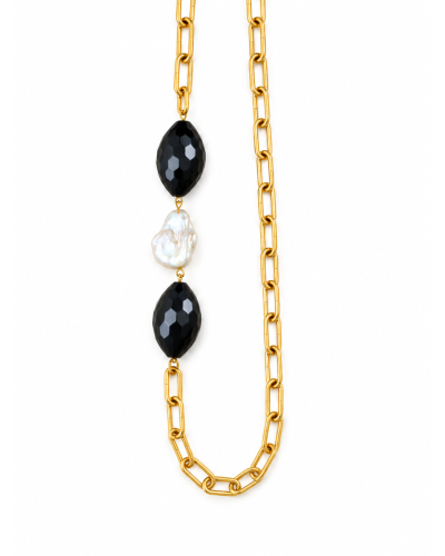 Collar día y Noche|perla y Agatas negras