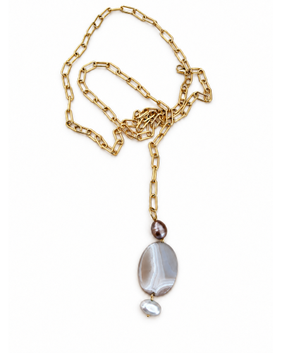 Collar Nube/cuarzo nube y perlas
