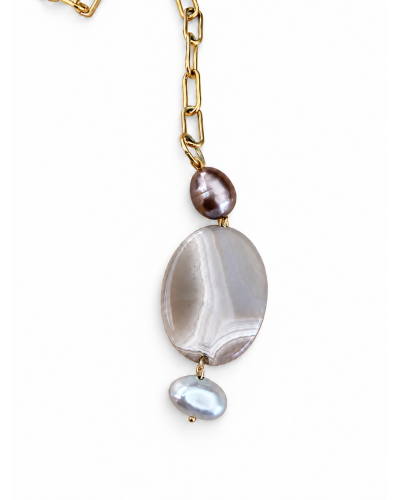 Collar Nube/cuarzo nube y perlas