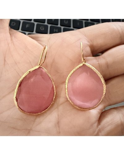 Pendientes gota rosa grande / cuarzo rosa