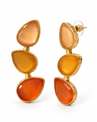 Pendientes tres tonos naranja/cuarzo