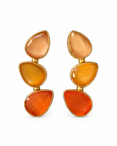 Pendientes tres tonos naranja/cuarzo